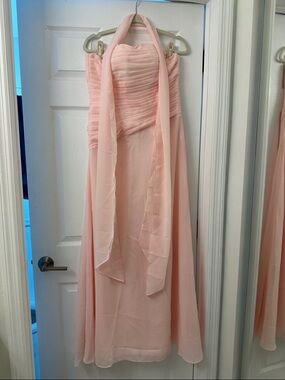 Blush Pink Strapless Chiffon Dress with Scarf